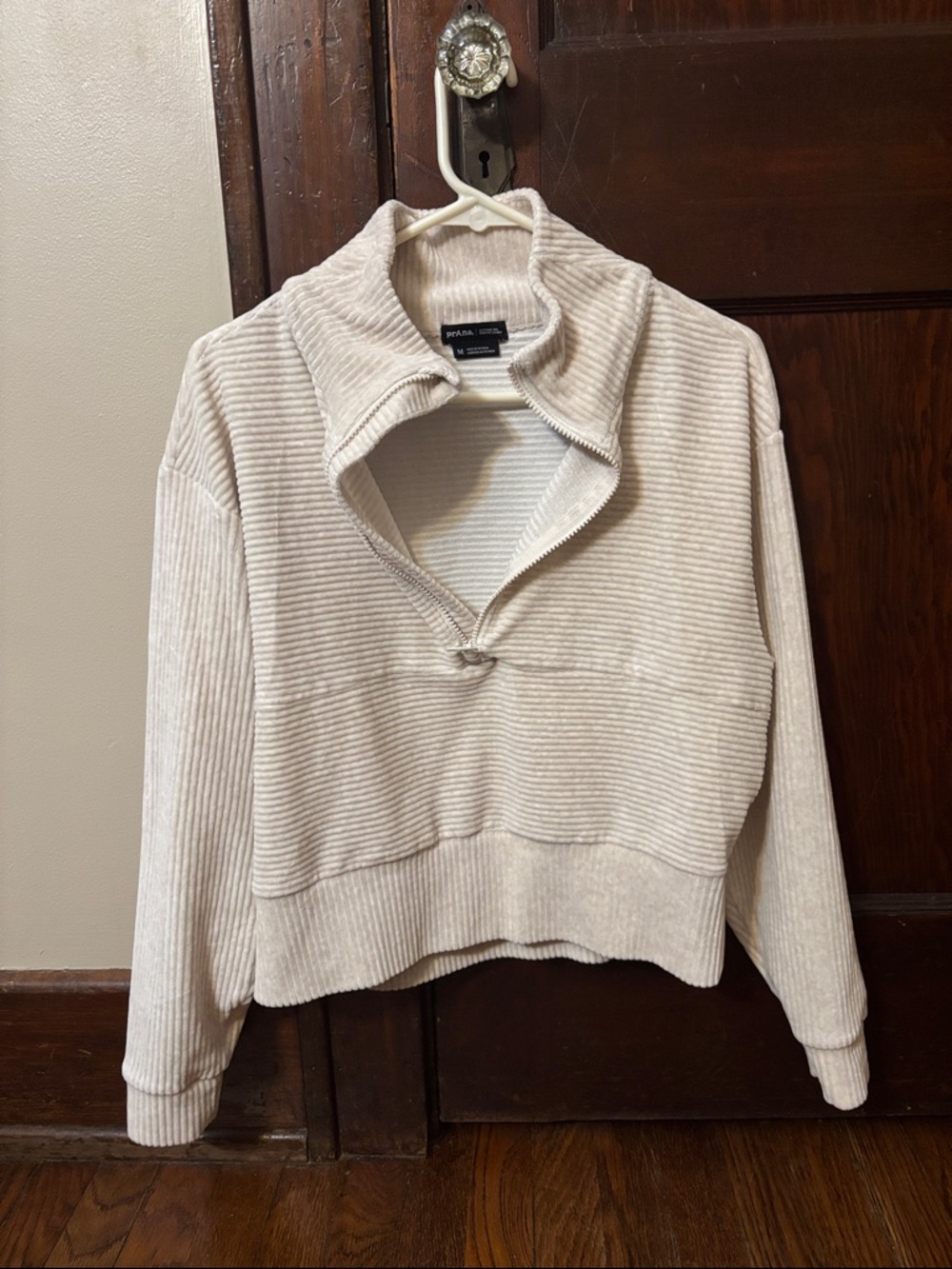 Prana Cream Ribbed Cowl Half-Zip Pullover